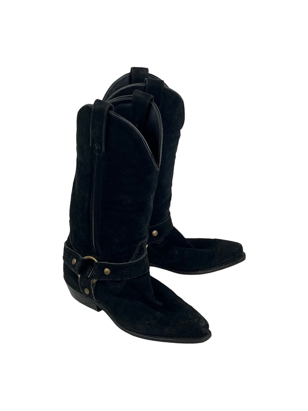 Vittorio Ricci Black Suede Studded Women's Cowgirl Boots Size 6.5